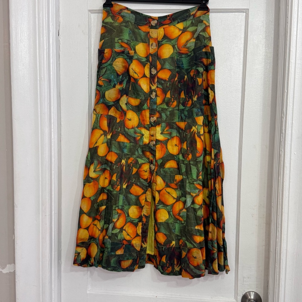 Maeve by Anthropologie Citrus Print Button-Front Midi Skirt – Size US 2 - Picture 2 of 12